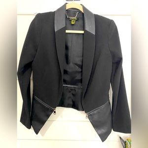 Cartise -Black Dress jacket W/ faux leather ruffle zip off bottom Size 4